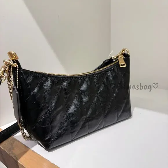 Coach Caitlin Shoulder Bag With Quilting CDZ88 Black Glazed leather - Picture 2 of 5